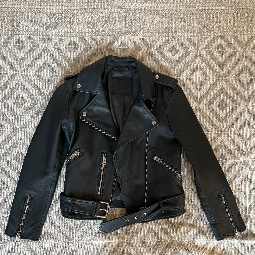 All Saint's Balfern Blue Grey Leather Jacket